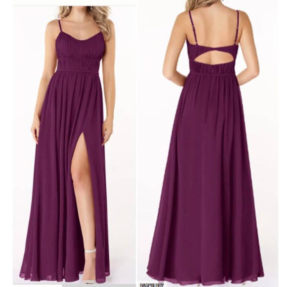 Azazie Women's Formal Dress Yanelie Chiffon Maxi Gown Party Raspberry Size 8